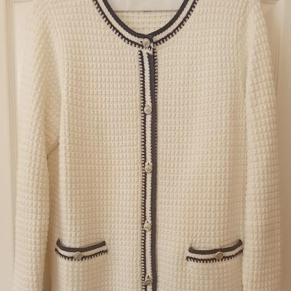 J. Jill Blue and White Cardigan Sweater - Picture 8 of 9